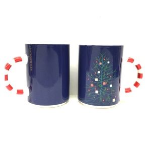 (2) Starbucks Blue Christmas Tree Mug Candy Cane